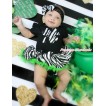St Patrick's Day Black Baby Bodysuit Zebra Dark Green Pettiskirt & Zebra Clover Print JS4389